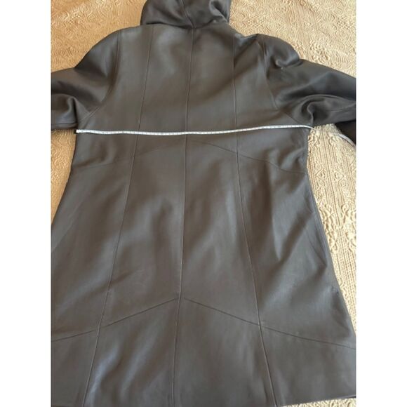 Genuine leather with quilted lining hooded women's coat, size XL - Picture 10 of 13